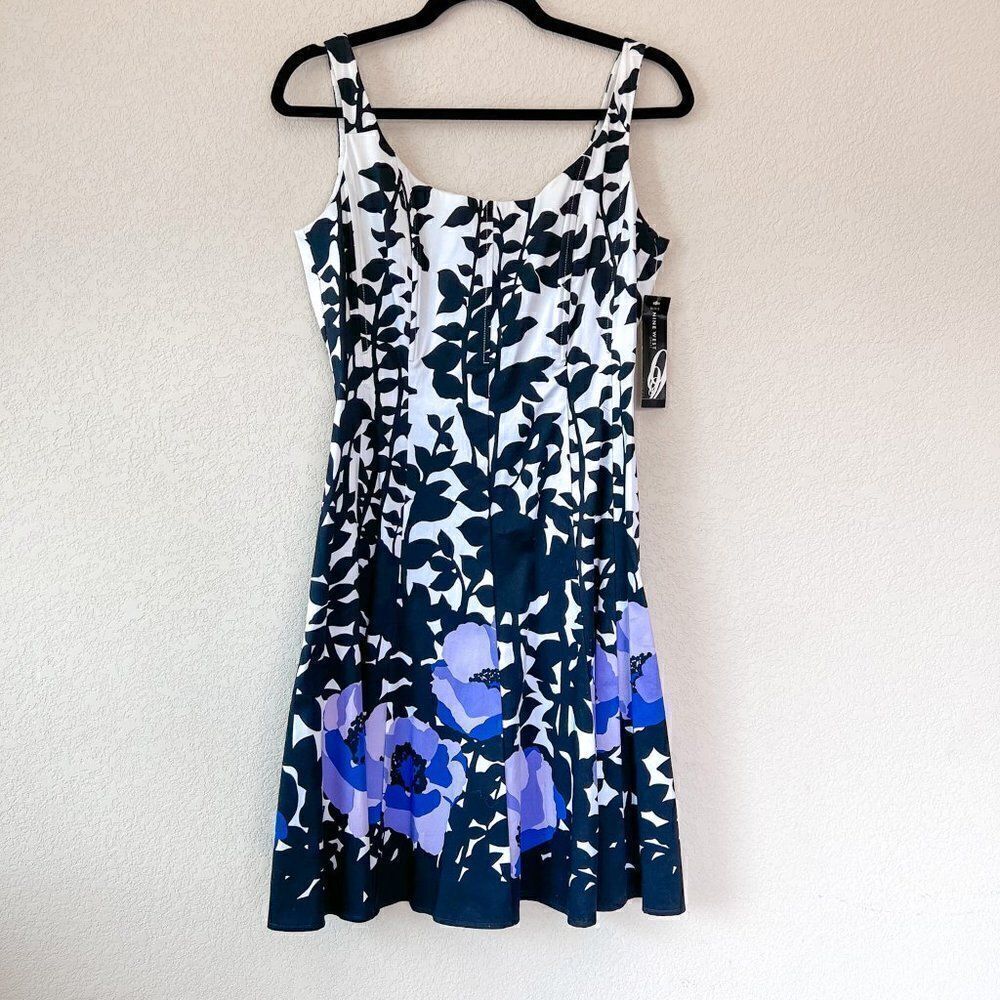 NEW! Nine West A-Line Dress with Purple Flowers, Size 10P